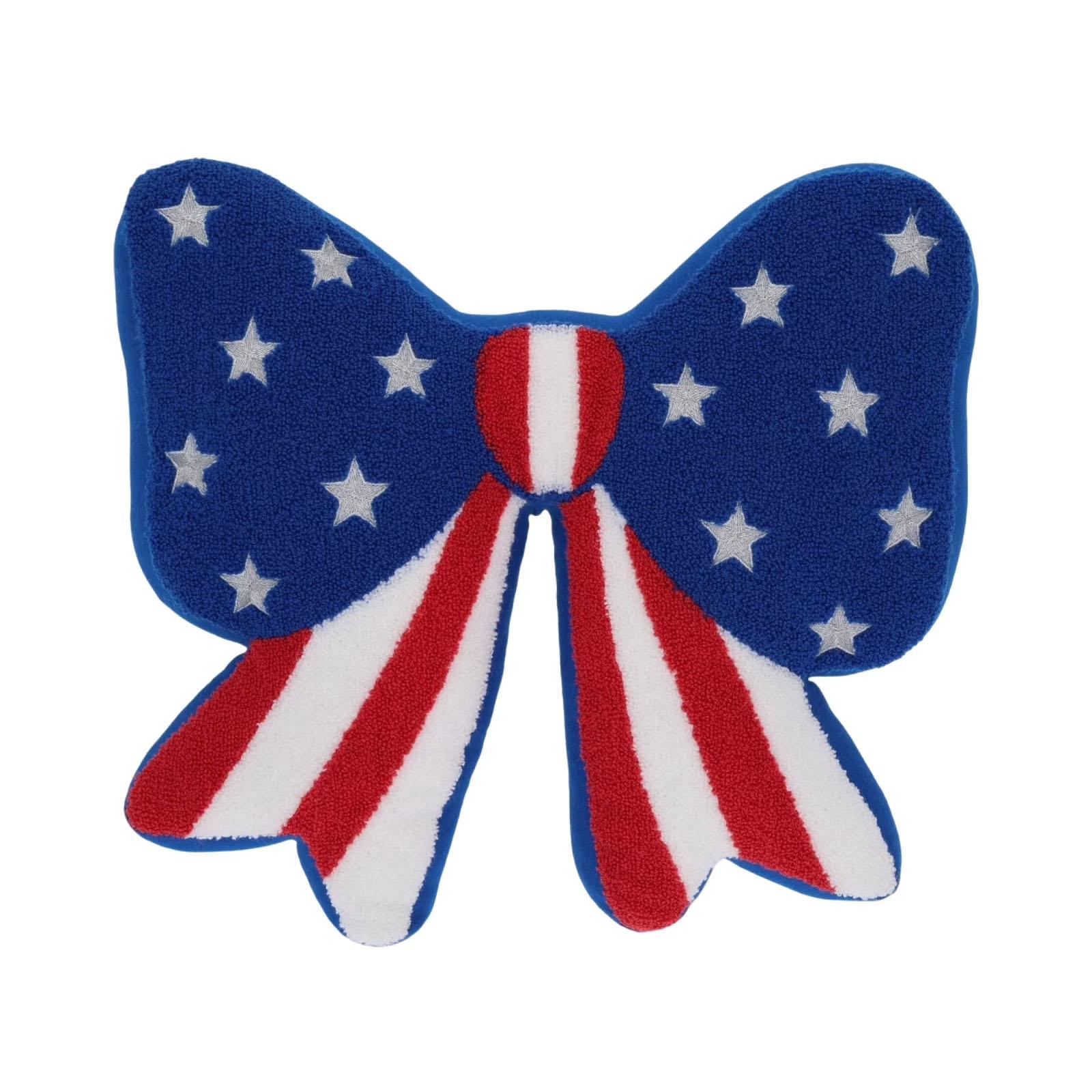 

Decorative Bow Shaped Accent Rug with Star and Stripe Pattern Soft Polyester Surface Non Slip Backing for Indoor Use ONE SIZE
