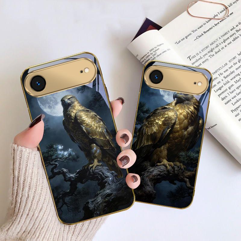 Golden Eagle with Wings For IPhone 17Pro Max 16 17 Pro 15 Pro 14 13 Plus 12 Mini 11Pro Max XR 16E 17 Air Golden glass phone case