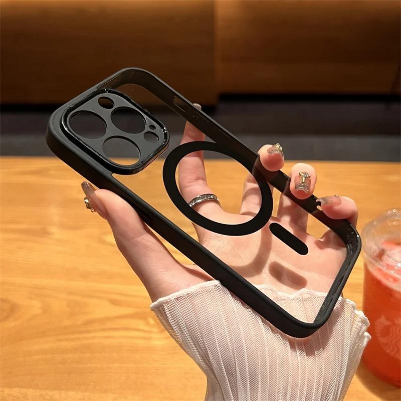 Luxury Magsafe Wireless Charge Phone Case For iPhone 11 12 13 14 15 Pro Max Plus Magnetic Bumper Transparent Cases Cover