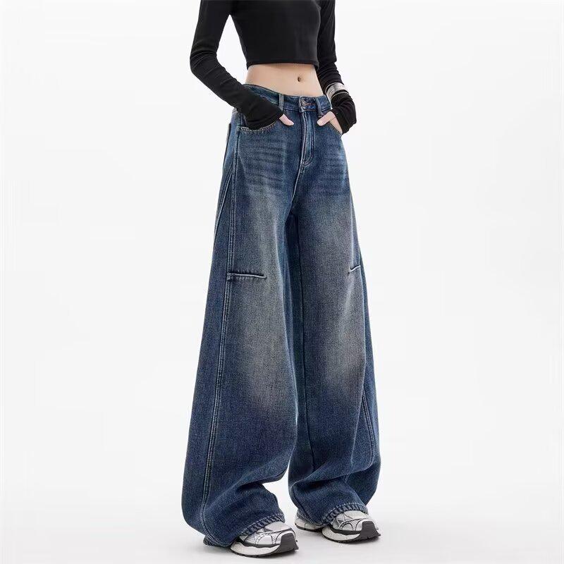 

Trendy Retro American Wide-Leg Women s Jeans - Spring/Autumn Season, Loose Floor-Length Design Small