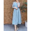 Retro Ethnic Embroidered Cotton Jacquard Midi Dress - Slim Fit, Cinched Waist, Trendy Summer Style
