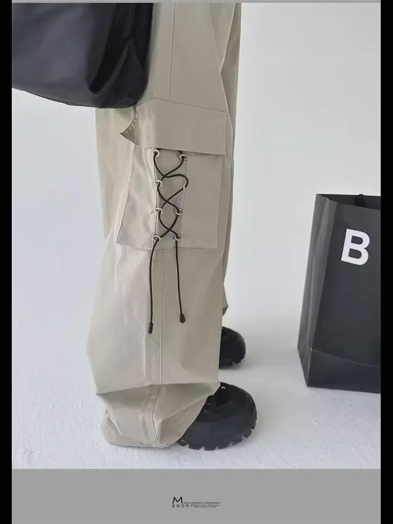 Yeni Sonbahar Haki Unisex Paraşüt Tulumu: Bol Pileli Geniş Paça Pantolon