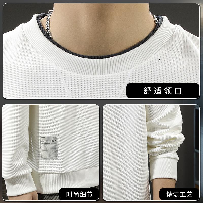 Jarní Americký Retro Pánský Svetr s Kulatým Výstřihem Volný Trend Raně Jarní Chuligánský Pohledný Dlouhý Rukáv Jednoduchá Jednobarevná Mikina