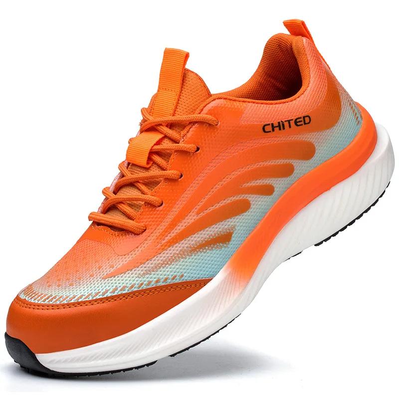 

Новые модные мужские защитные туфли, легкие промышленные рабочие ботинки, нескользящие стальные носки, неразрушимые защитные мужские кроссовки 37 оранжевый