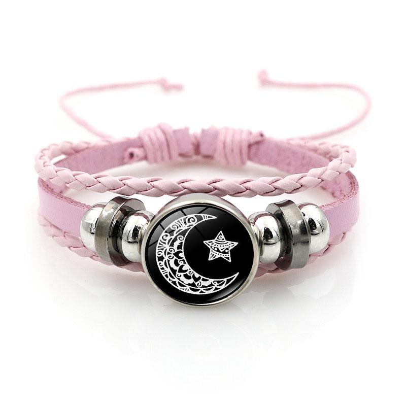 Кожаный браслет  Любовники Солнца и Луны  Винтажный Панк Многослойный Плетеный Браслет с Бусинами Подарок для Пары