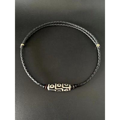 Dzi Bead Pendant Necklace: Amber, Leather & Woven Rope for Men & Women