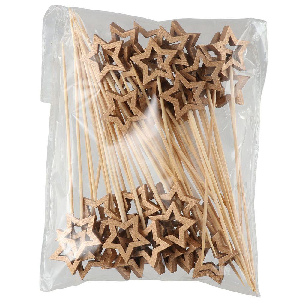 50Pcs Five Pointed Star Bamboo Cocktail Skewers Christmas Bamboo Skewer Barbecue Bamboo Skewer Beverage Decoration Mixing Skewer
