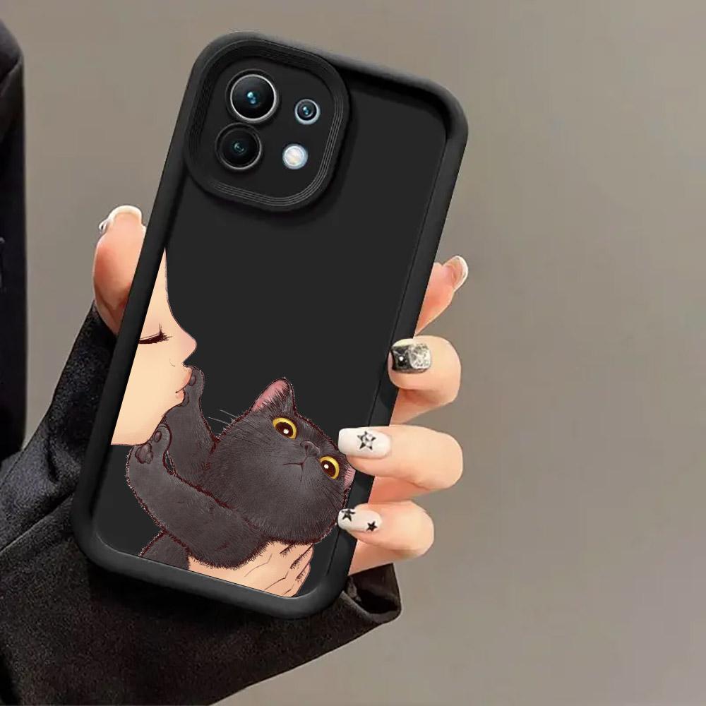 Phone Case For Xiaomi 14T 14 13T Pro 12 13 11 Lite POCO F3 F5 X3 X5 X6 M5s M6 Pro Soft Cover Cute Lovely Cat Kiss Refuse to kiss
