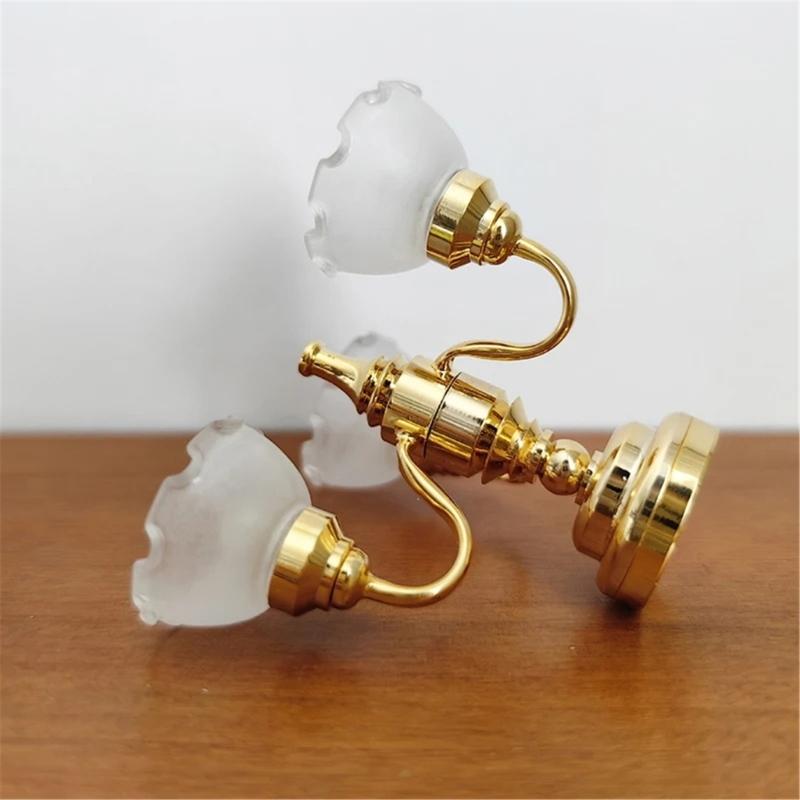 1/12 Dollhouses Chandelier 3 Head Ceiling Lamp LED Light Model with Gold Base Designs for Living Room Scene Decors