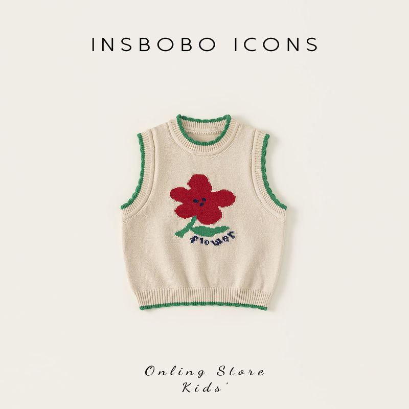 Свитер для девочек Insbobo 2026 Весна Новый стиль Детский стильный вязаный жилет Весна и Осень Детский милый жилет Beige 100