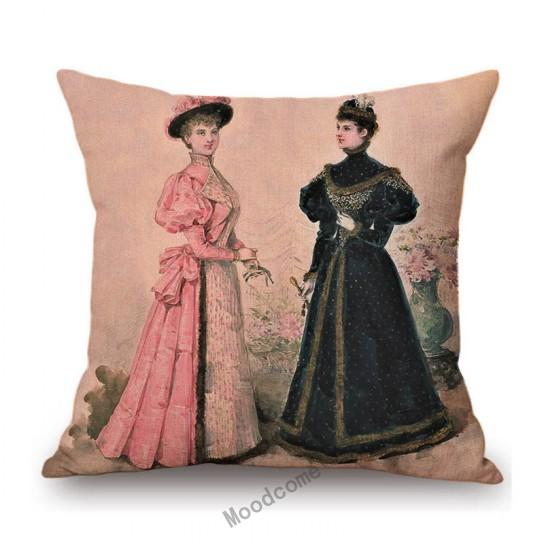 Elegant European Victorian Era Fashion Duchess Ladies Vintage Poster Royal Home Decorative Sofa Pillow Case Linen Cushion Cover