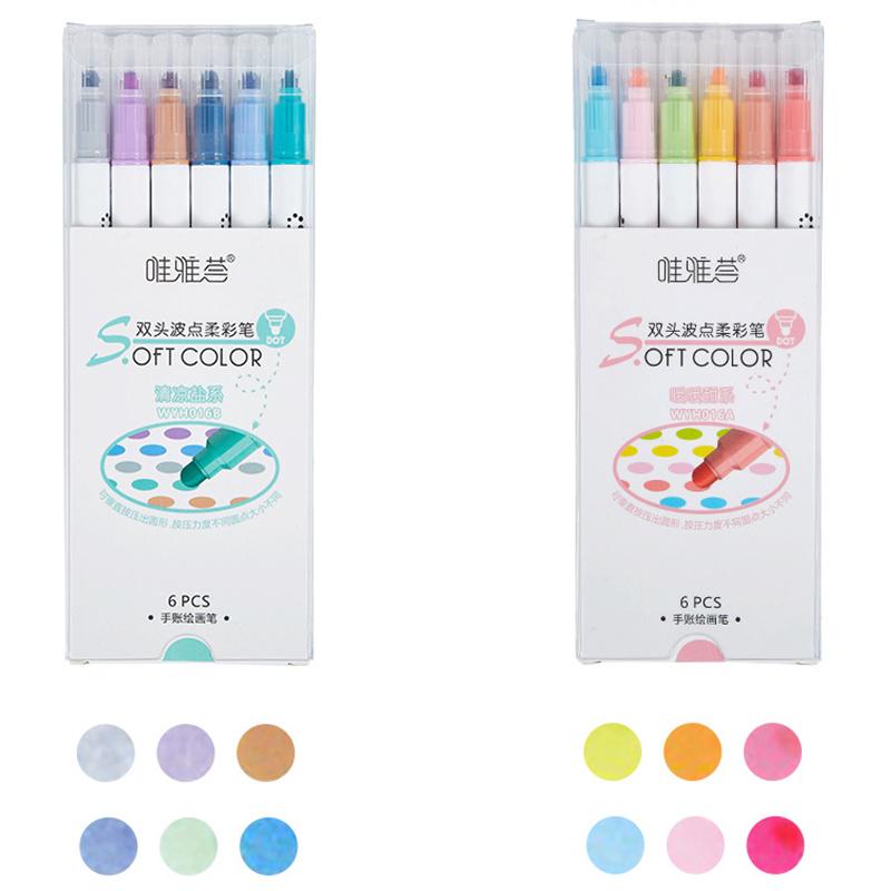 6Pcs Double Tip Fine Pen Light Color Dot Painting Brush Set Marker Painting Set Painting Pen Office School Supplies Art Supplies