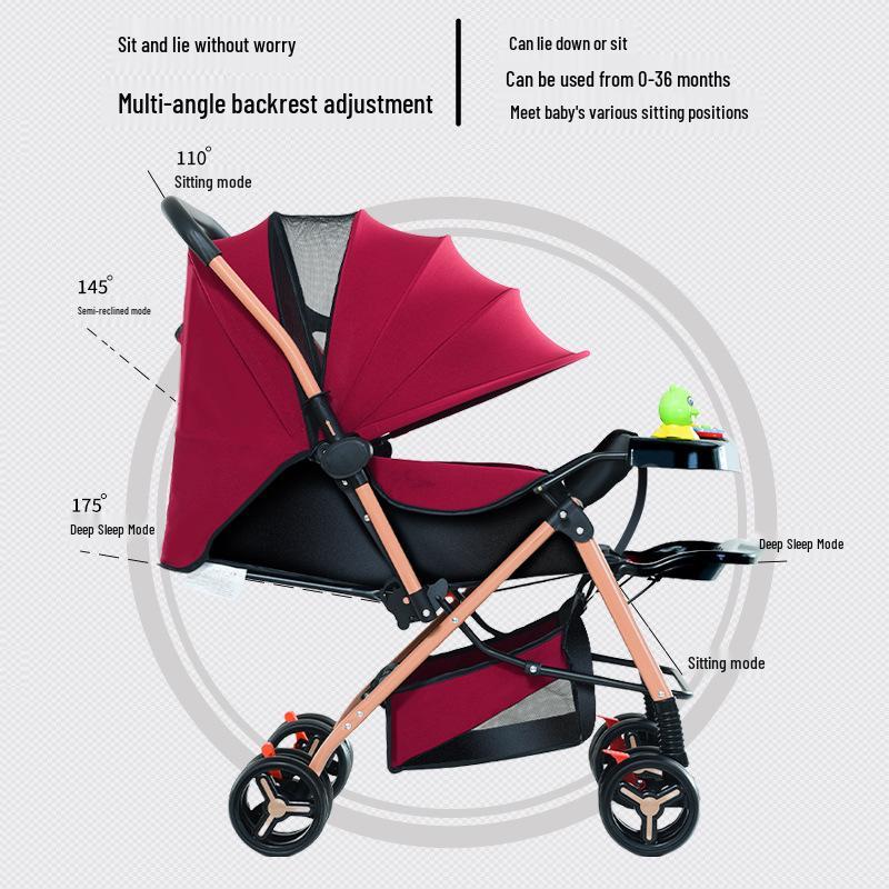 Two-Way High Landscape Reclining Baby Stroller - Lightweight, Foldable, Four-Wheel Shock Absorption