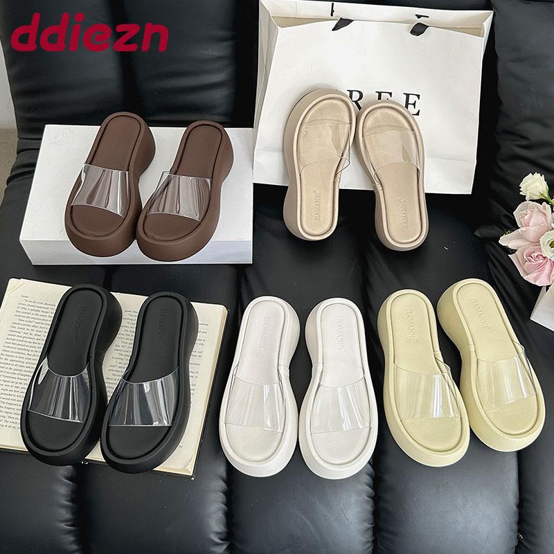 Fashion Fashion Thick Soled Women Wedges Slippers Shoes Transparent Footwear Platform Ladies Wedges Slippers Shoes Female Slides Sandals