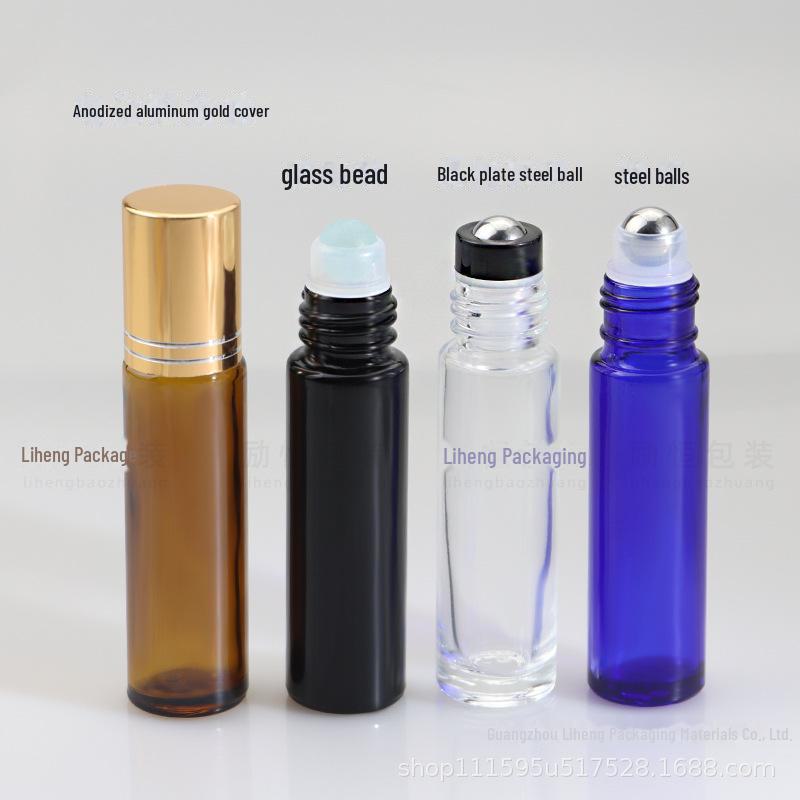 10ml Transparent Blue Glass Roller Bottle for Eye Cream and Essential Oils, with Tea-colored Perfume Roller