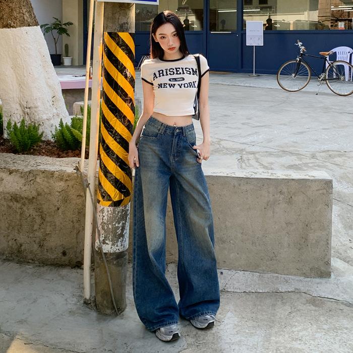 

Джинсы женские весенние с высокой талией, широкие джинсы женские весенние узкие свободные мягкие брюки до пола, широкие брюки женские весенние XL