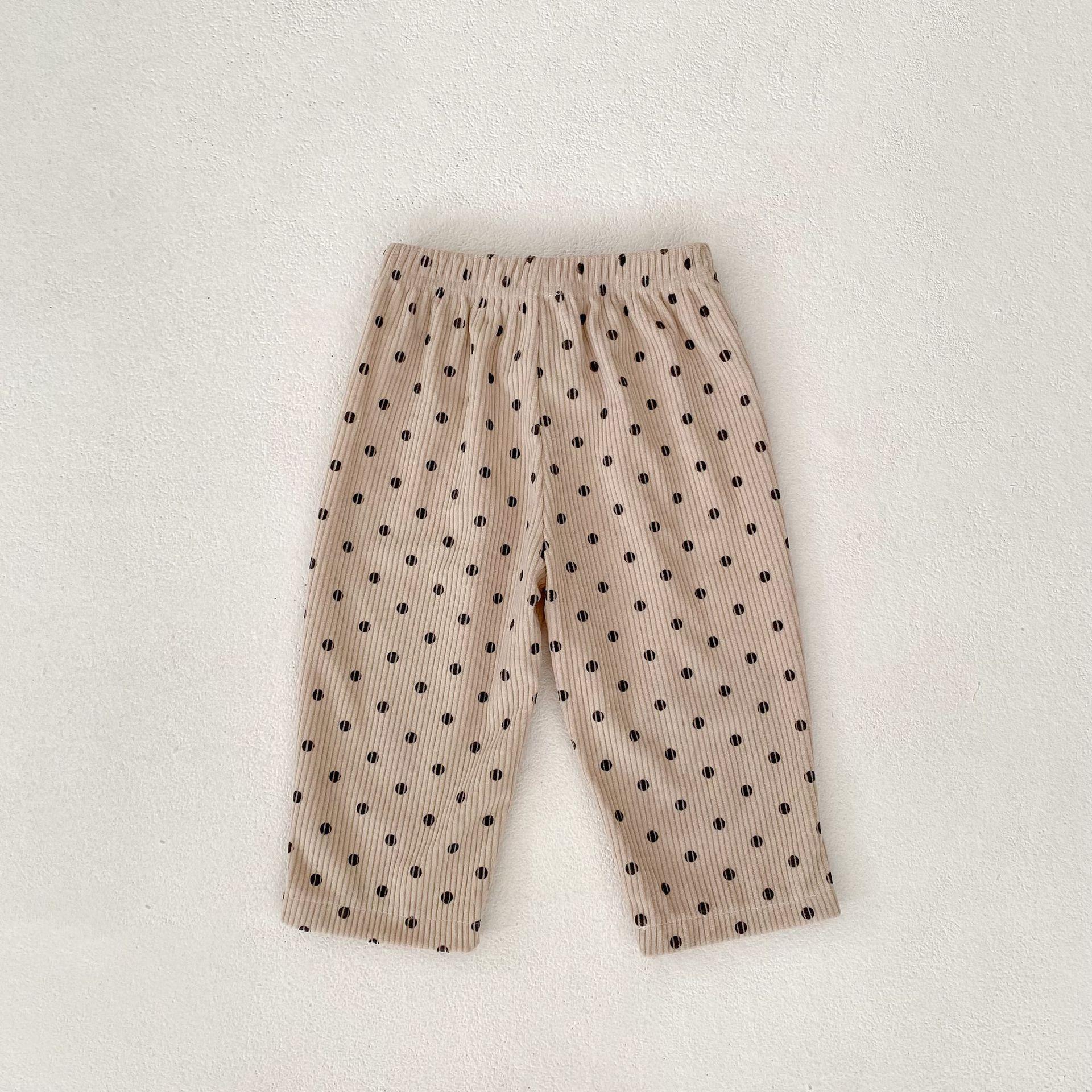 

2025 осень детские брюки для мальчиков и девочек корейская версия свободные в горошек вельветовые модные повседневные спортивные штаны 66cm абрикосовый