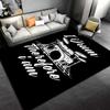 "Black Drum Kit Carpet with 'I Drum Therefore I Am' Lettering Print" Suitable for use as an anti-slip for living room bedroom sofas