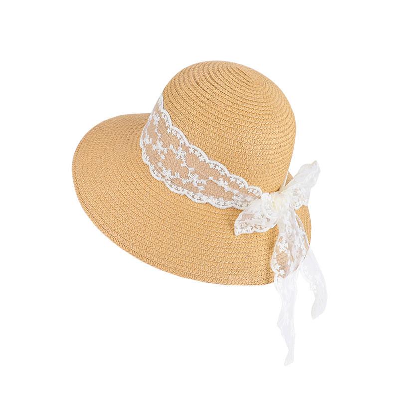 French Lace Ribbon Sun Hat With Wide Brim For Summer Beach Vacation Girls