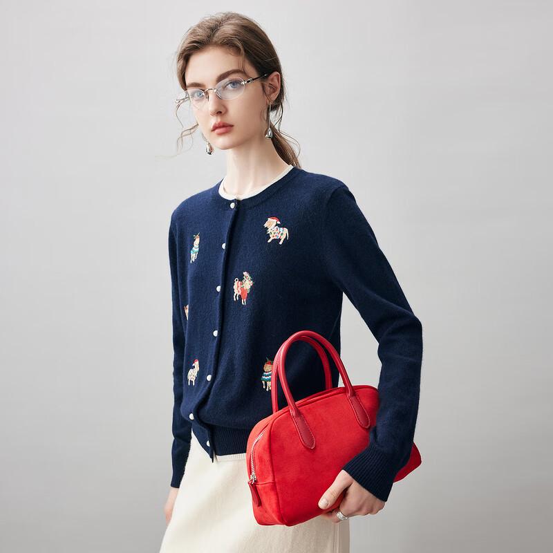 Kemengboka Women's 2025 Autumn/Winter Round Neck Cashmere Cardigan