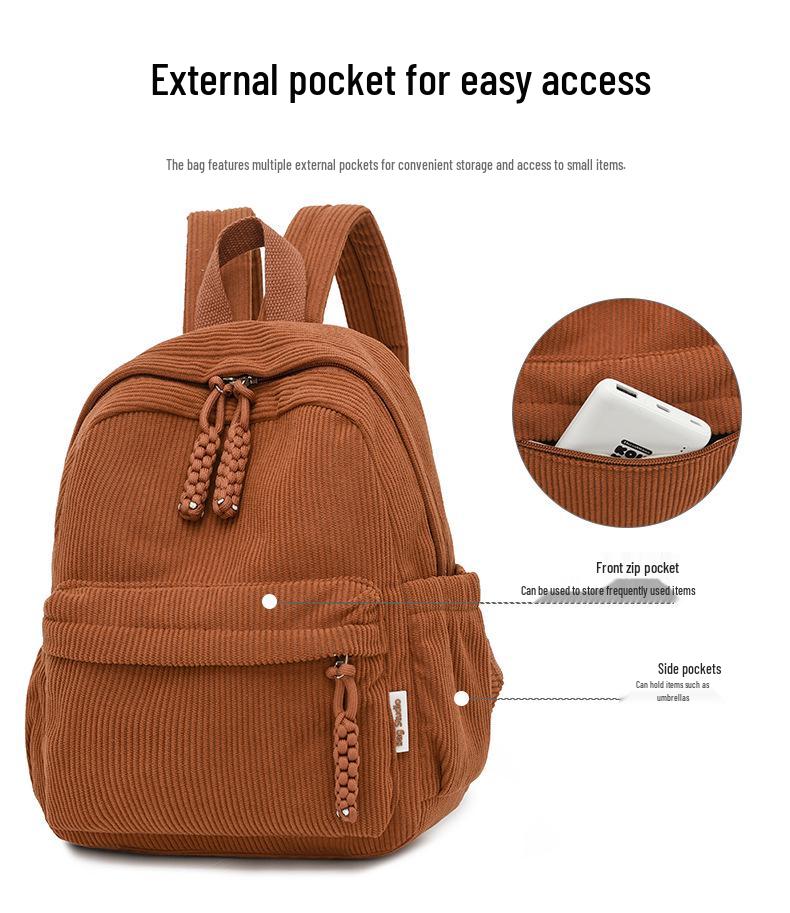 Winter Corduroy Small Backpack - Women's 2025 Casual Mori Style