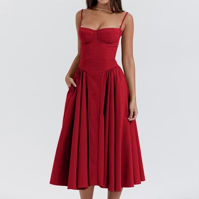Women's Dress Spring Summer Latest Solid Color French Elegant Retro Style Dopamine Dressing Strap Maxi Dress Long Skirt