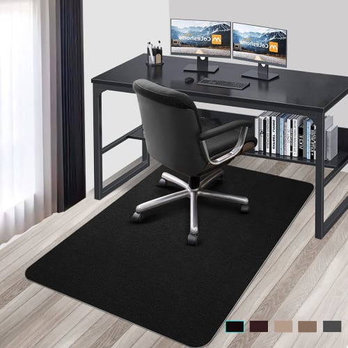 Hriiiiya Black Floor Protector, Chair Mat, Scratch-Resistant PVC Desk Carpet, 120x90cm, 4mm Thick, Self-Adhesive, Scratch and Dent Preventer, Rug, Flo