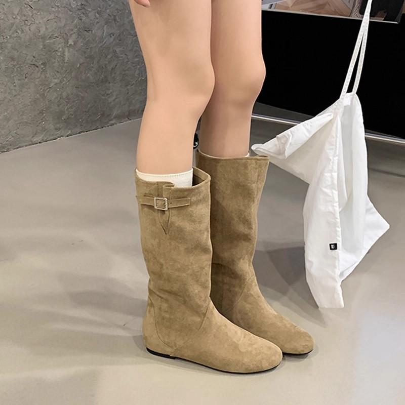 Show long legs! Frosted suede medium tube stacking boots, wide tube looks thin, but inner knee height increase, knight boots, genuine leather boots
