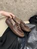 Spot Cowhide Version~ Grape Mother British Style Old Dirty Loafers Women's Lace-up Flat Bottom One Pedal Small Leather Shoes