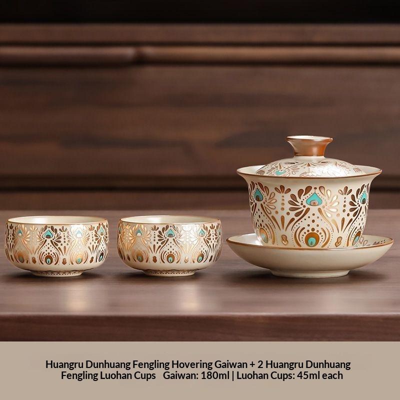 

Сувенир из музея Культурный чайный набор Дуньхуан Ру Керамика Гайвань Чашка для чая Роскошный Высококачественный Чайник для 1 человека Чайник Гунфу для пожилого человека