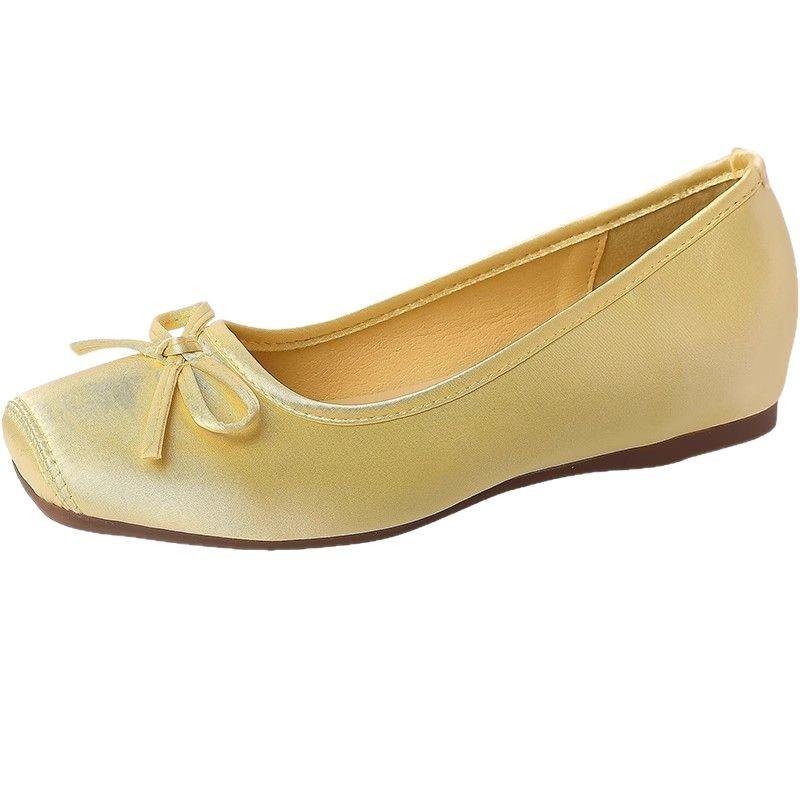 Inner Height Increase 3CM Apricot Gentle Evening Shoes Women's Shoes 2025 New Spring and Summer Red Satin Ballet Shoes