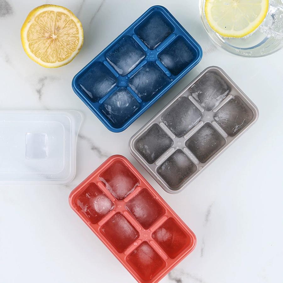 1pc Soft Silicone 6-Grid Ice Tray with Cover Household Homemade Ice Cubes Mold for Bubble Water Beverage Easy to Store Ice Molds