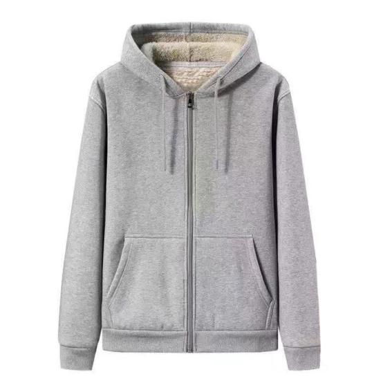 Men Hoodie Coat Solid Color Hooded Thicken Plush Winter Jacket for Daily Wear