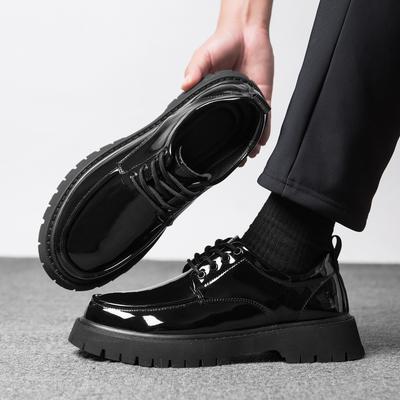 Spring and Autumn Thick-soled Heightening Shoes, Black Fashionable Men's Casual Leather Shoes