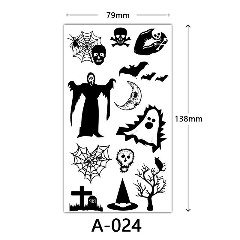 Halloween Tattoo Sticker, Skull Reaper Sickle, Black Bat Tombstone Pumpkin Tattoo