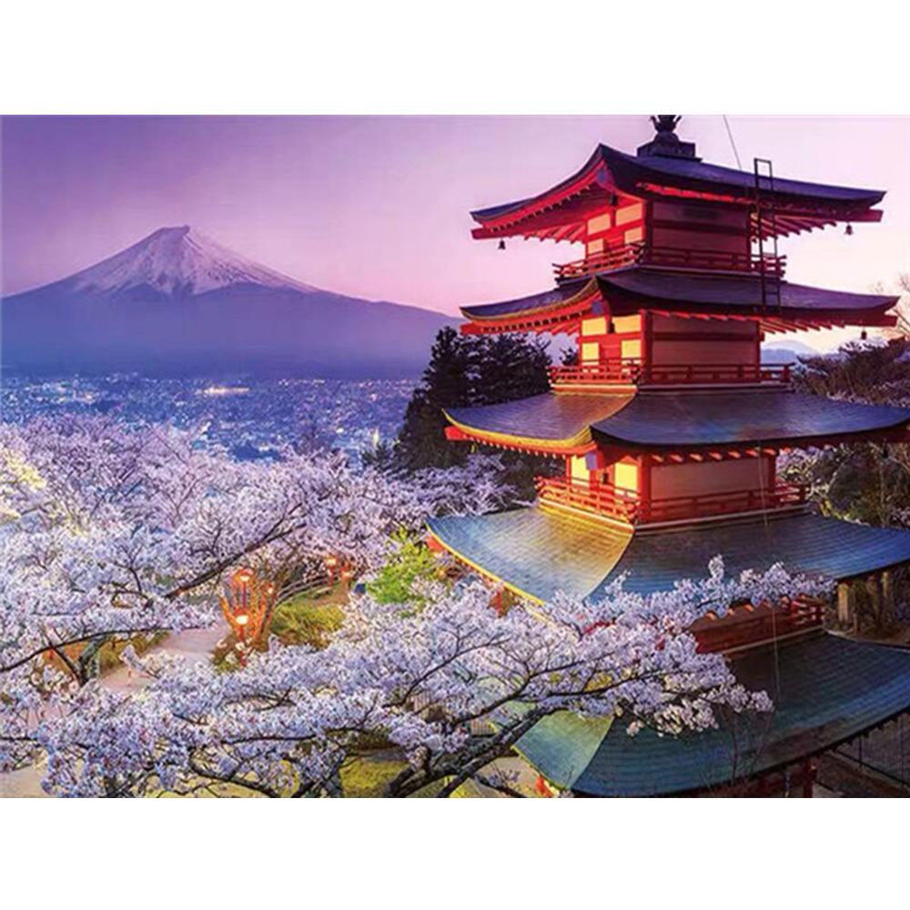 Pintura de diamante 3D, punto de cruz de paisaje, bordado de diamantes artesanal, flores de cerezo, imagen de diamantes de imitación, decoración del hogar