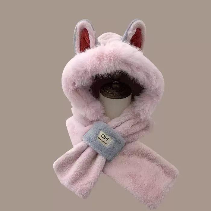 Women's Winter Plush Fox Hat & Scarf Combo - Warm, Trendy, and Versatile Hooded Design