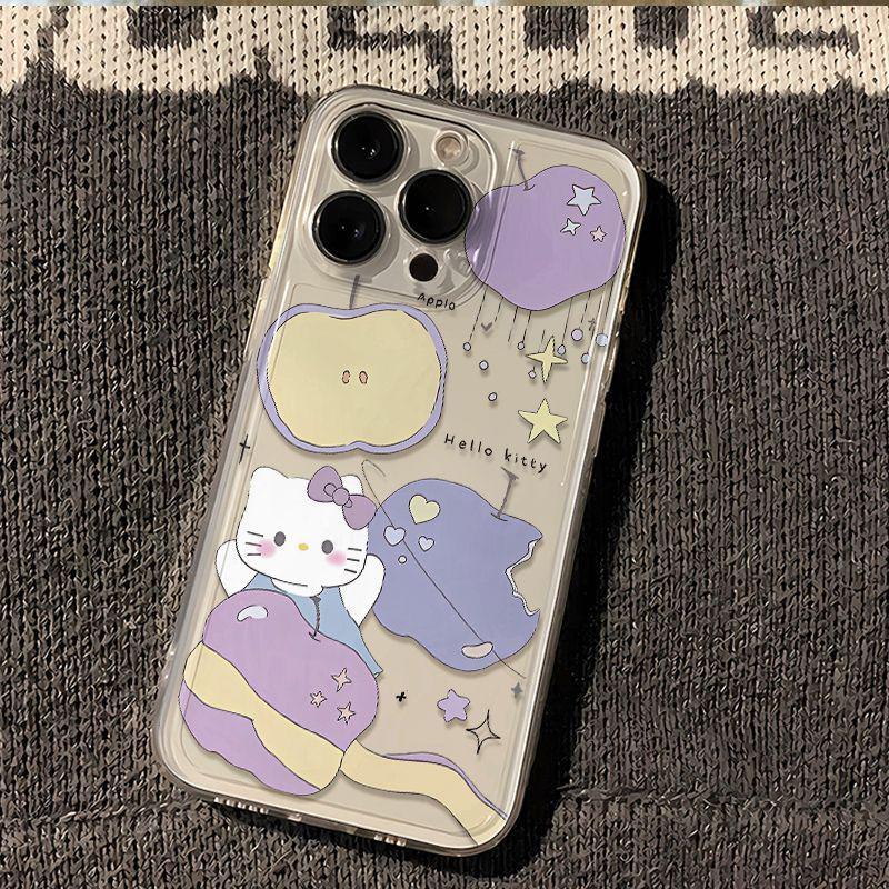 Purple Hello Kitty Apple 17 Pro Max Cartoon Phone Case - Transparent Space Design, Compatible with Apple 14, 15, 16 Pro