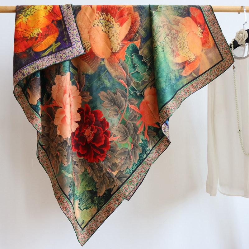 Double-sided heterochrome fragrant cloud yarn large square scarf elegant red cloud yarn Chinese style silk scarf shawl scarf high-end gift