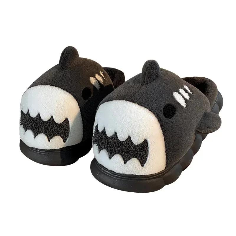 

модні жіночі бавовняні тапочки Cute Shark Теплі домашні чоловічі бавовняні тапочки на товстій підошві Парні мультяшні плюшеві тапочки на платформі 2024 44-45 темно-сірий