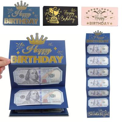 Happy Birthday Money Envelope Black Gold Six Cash Slots DIY Money Holder Surprise Cash Gifts For Men Women Kids Party Decor N9R2
