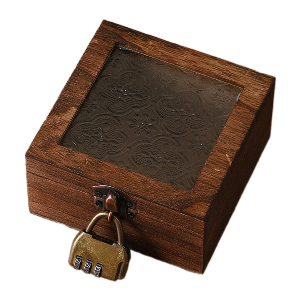 Elegant Begonia Pattern Jewelry Organizer With Glass Lid And Wooden Frame Storage Box For Vanity Table Decoration