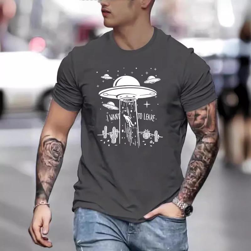 

Мужская футболка свободного кроя с круглым вырезом и короткими рукавами с принтом инопланетного космического корабля 6xl темно-серого