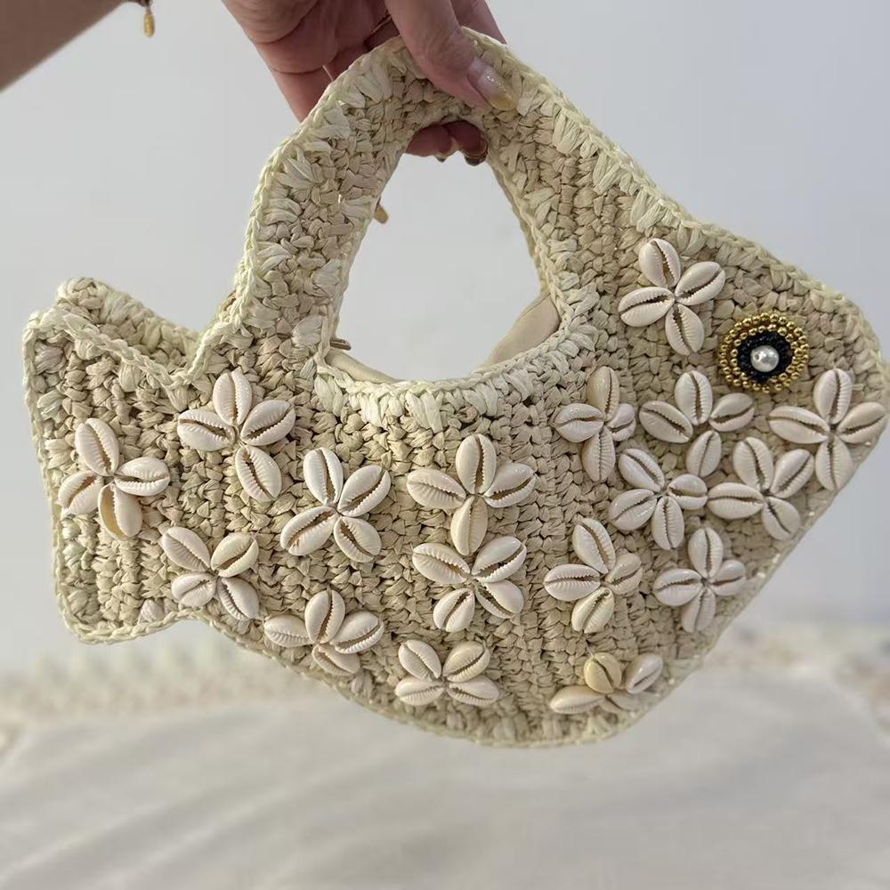 

Raffia Straw Woven Bag,Fish Shaped Funny Cute Women Handbag,Spring Summer Boho Beach Vacation Evening Elegant Clutch Purse about32x6x25cm
