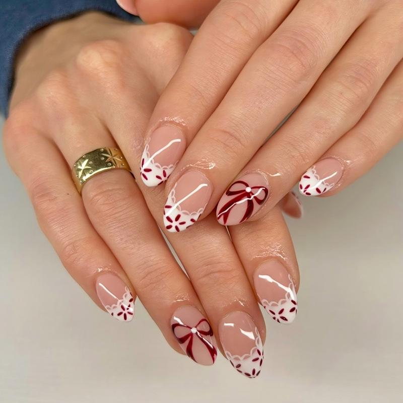30 Pcs White French Flower Bow Nail Art Tips: Simple, Cute, Wearable Design