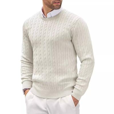 Pánský pletený svetr s kulatým výstřihem podzimní a zimní slim fit s dlouhým rukávem s krouceným květinovým vzorem jednobarevný jednoduchý pletený základní svetr pro muže