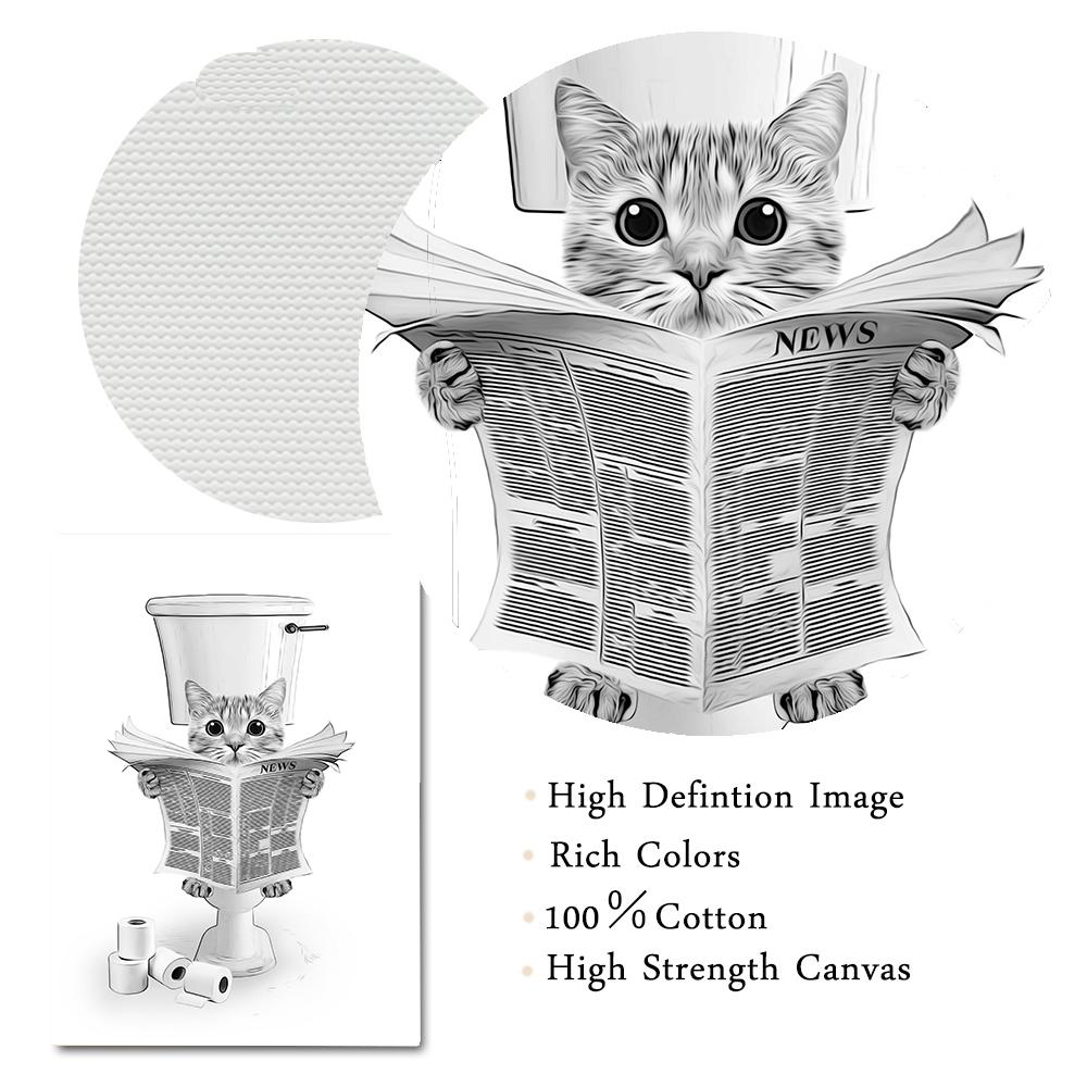 Animals Shark Pig Donkey Cat In Toilet Reading Newspaper Poster Canvas Painting Print Funny Wall Art Picture Kids Bathroom Decor