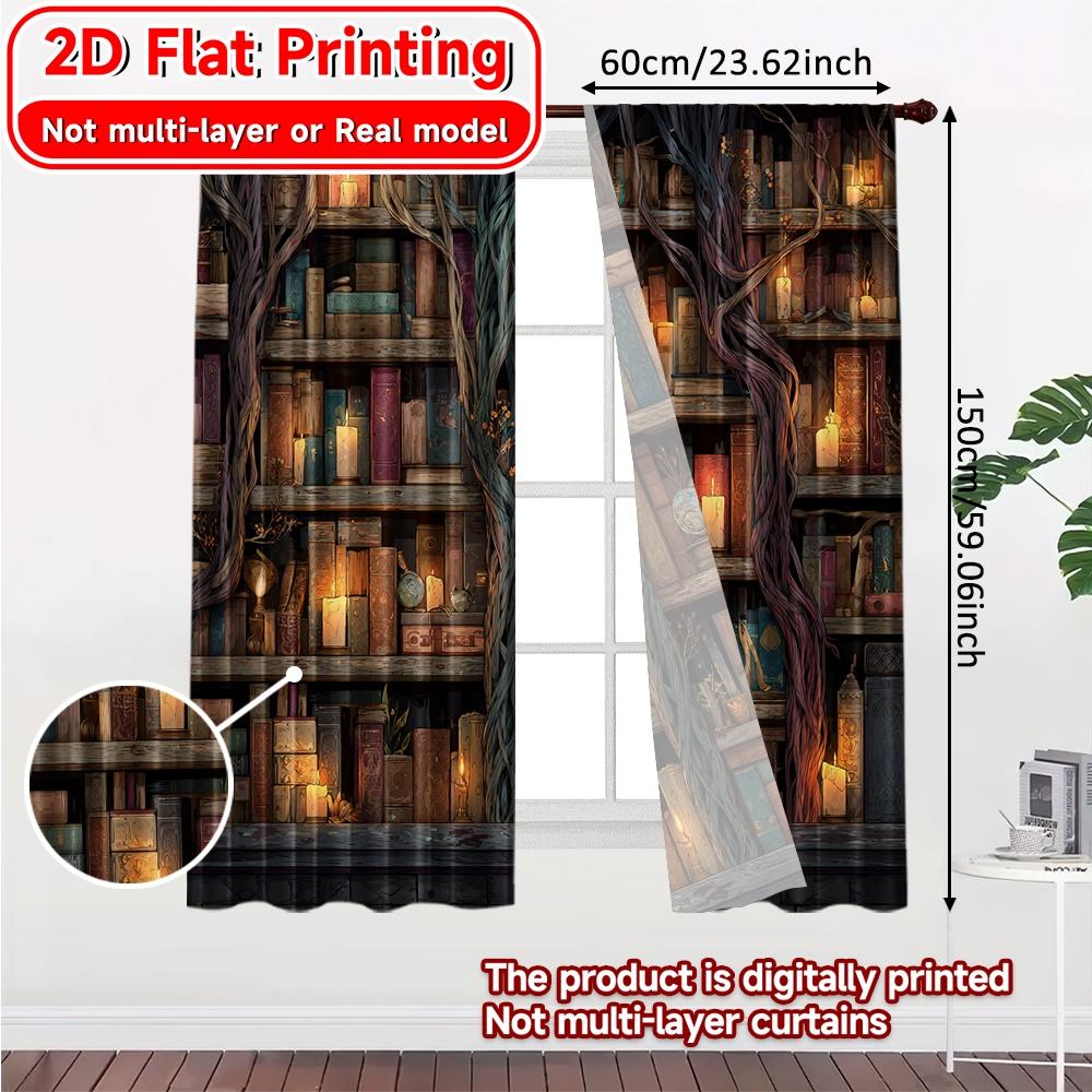 Set Of 2 Flat Printing Enchanted Bibliotheque Print Popular Curtains Prints Thermal Insulation Room Curtain With Semi Sheer Polyester