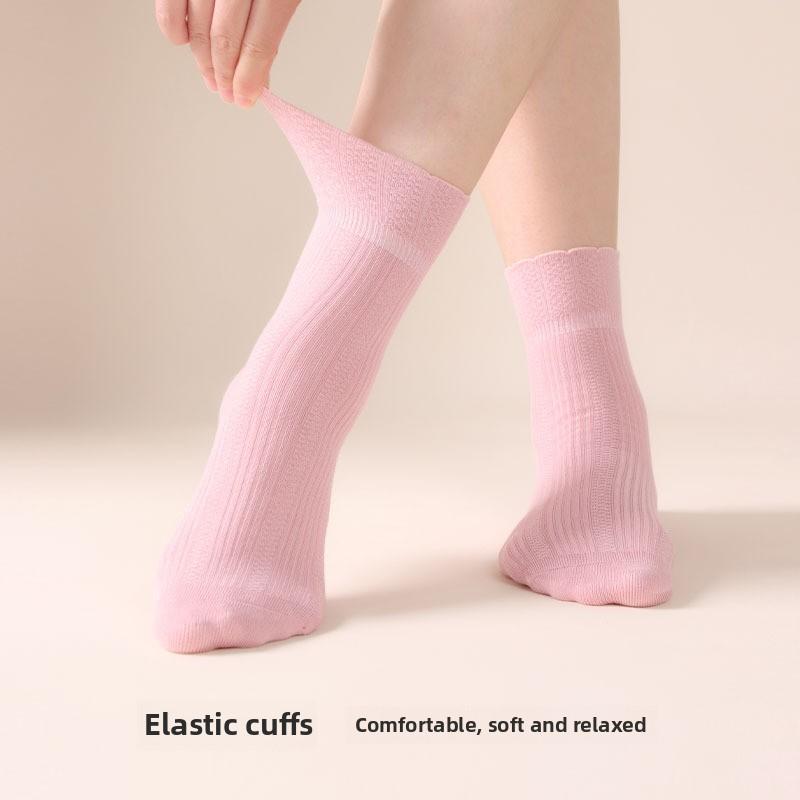 5 Pairs Women's Autumn and Winter Ribbed Soft Mulberry Silk Women's Fresh Double Stitch Hand Stitched Women's Mid-tube Socks