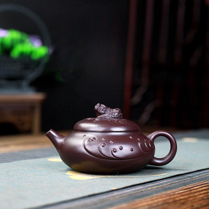 

230 мл Древний Исинский фиолетовый глиняный чайник ручной работы из ихтиозавра, чайник из сырой руды, фиолетовый глиняный чайник, чайный сервиз Zisha, коллекция кафе, подарок